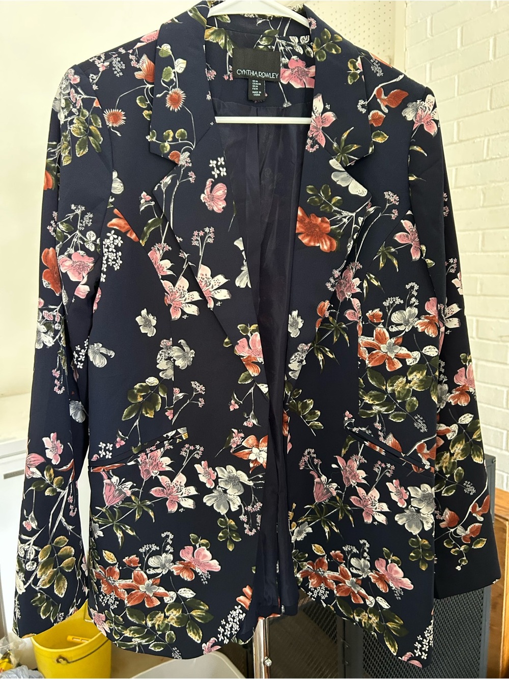 Cynthia Rowley Navy Floral Notch-Lapel Blazer